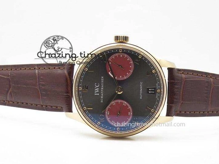 MIROTIME 0404 Portuguese Real PR IW500127 RG ZF 1:1 Best Edition Grey Red Dial On Brown Leather Strap A52010 V AllSeason 7331